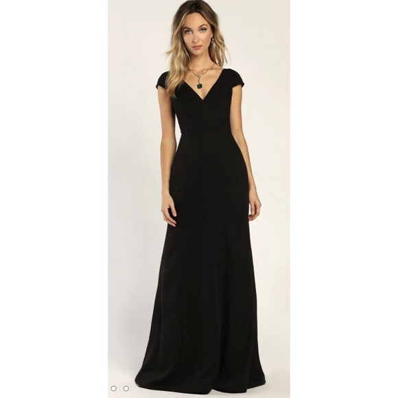 Lulus Womens Size Small Love Will Follow Black Cap Sleeve Mermaid Maxi Dress - Picture 1 of 8